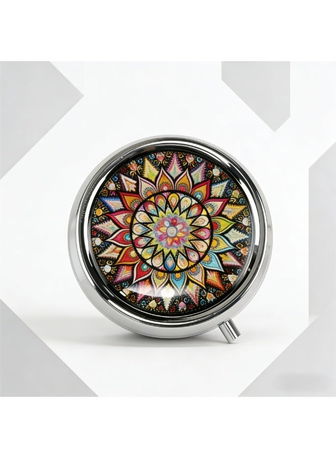 Pill Box 3 Compartment Medicine Case, Portable for Pocket or Purse, Decorative Metal Vitamin Organizer, Unique Gif - Image 1